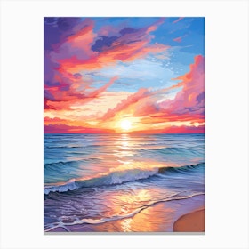 Grace Bay Beach Turks And Caicos At Sunset, Vibrant Painting 4 Canvas Print