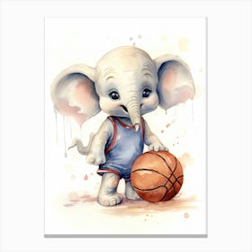 Elephant Painting Playing Basketball Watercolour 4 Canvas Print