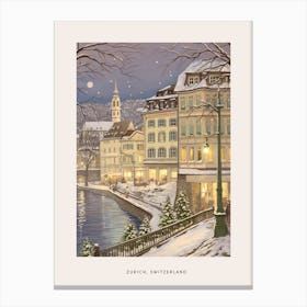 Vintage Winter Poster Zurich Switzerland 3 Canvas Print