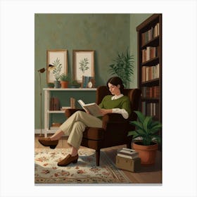 Woman Reading In The Living Room 2 Canvas Print