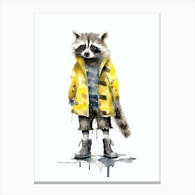 Raccoon In Yellow Coat Illustration 1 Canvas Print
