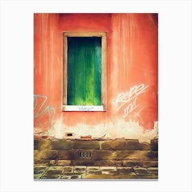 Green Shutters & Graffiti Canvas Print