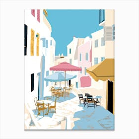 Mykonos, Greece, Flat Pastels Tones Illustration 1 Canvas Print