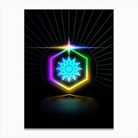 Neon Geometric Glyph in Candy Blue and Pink with Rainbow Sparkle on Black n.0128 Canvas Print