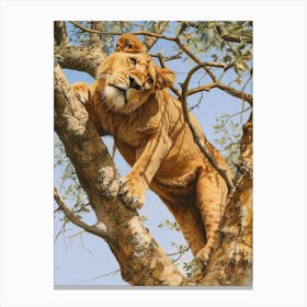 Barbary Lion Climbing A Tree Acrylic Painting 1 Canvas Print