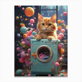 Cat In Washing Machine 17 Canvas Print