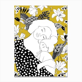 Mother And Daughter (yellow background) Canvas Print