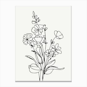 Single Line Drawing Of Flowers Bouquet Monoline Canvas Print