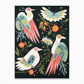 Folk Style Bird Painting Egret 1 Canvas Print
