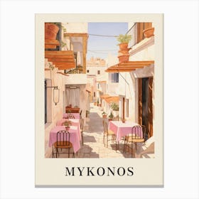 Mykonos Greece 2 Vintage Pink Travel Illustration Poster Canvas Print