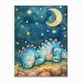 Cute Dinosaur Sleeping Under The Stars 2 Canvas Print