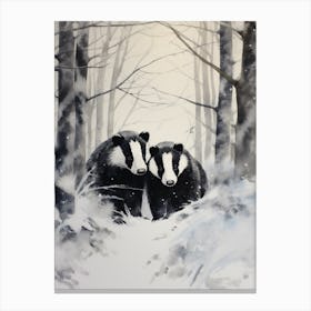 Winter Watercolour Badger 2 Canvas Print