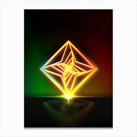 Neon Geometric Glyph in Watermelon Green and Red on Black n.0340 Canvas Print