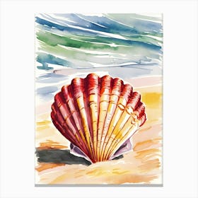 Watercolor Sea Shell On The Beach Canvas Print