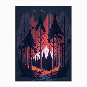A Fantasy Forest At Night In Red Theme 78 Canvas Print