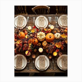 Autumn Harvest Table Decor Arranged Traditionally Rustic Style Featuring An Outlined Cornucopia Br (3) Canvas Print