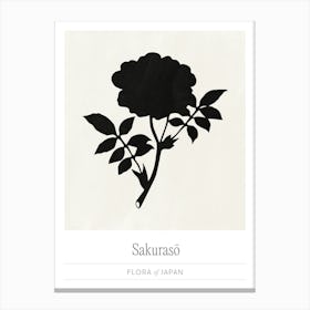 Black Ink Floral Silhouette, Japanese Flower Market Canvas Print