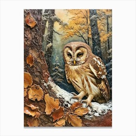 Northern Saw Whet Owl Relief Illustration 3 Canvas Print