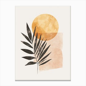 Sunset With Palm Leaf Canvas Print