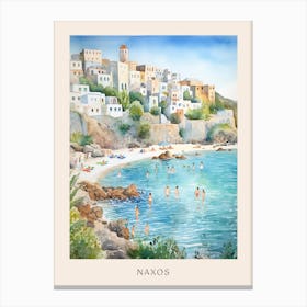 Swimming In Naxos Greece Watercolour Poster Canvas Print