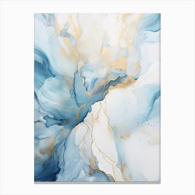 Light Blue, White, Gold Flow Asbtract Painting 3 Canvas Print