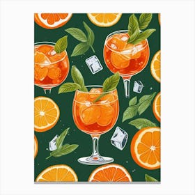 Aperol Spritz Pattern Cocktail Oranges Kitchen Art Art Print (5) Canvas Print