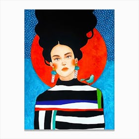 Woman With A Bird Canvas Print