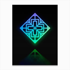 Neon Blue and Green Abstract Geometric Glyph on Black n.0225 Canvas Print