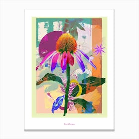 Coneflower 3 Neon Flower Collage Poster Canvas Print