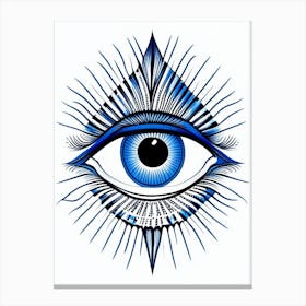Celestial Eye, Symbol, Third Eye Blue & White 5 Canvas Print