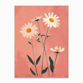 Set Of 4 Simple Hand Drawn Daisies On Pink Paper 11 Canvas Print