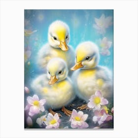 Cute Duckling In The Pond At Night Illustration 1 Canvas Print