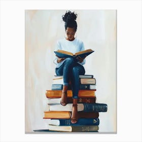 Black Woman Reading Book Art Print | Book Lover Print | African American Wall Art | Black Girl Digital Art | Cozy Bookish Wall Decor Canvas Print