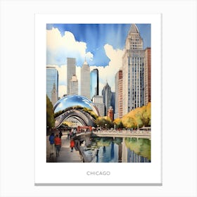 Chicago Watercolour Travel Poster 3 Canvas Print