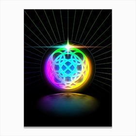 Neon Geometric Glyph in Candy Blue and Pink with Rainbow Sparkle on Black n.0157 Canvas Print