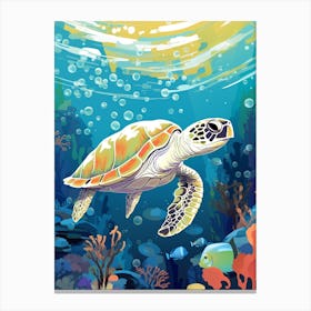 Block Colour Turtle Swimming Aqua 3 Canvas Print