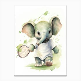 Elephant Painting Playing Tennis Watercolour 2 Canvas Print