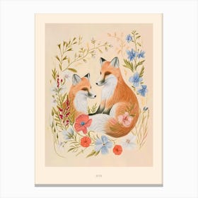 Folksy Floral Animal Drawing Fox 7 Poster Canvas Print