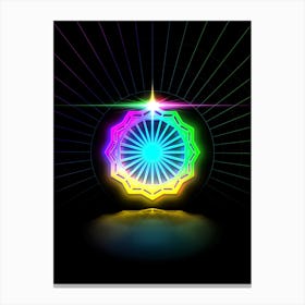 Neon Geometric Glyph in Candy Blue and Pink with Rainbow Sparkle on Black n.0394 Canvas Print