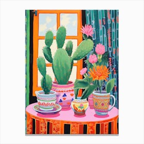 Cactus Painting Maximalist Still Life Nopal Cactus 2 Canvas Print