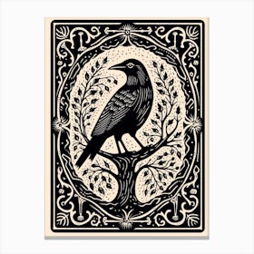 B&W Bird Linocut Raven 2 Canvas Print