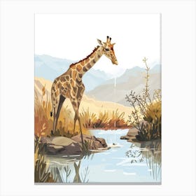 Giraffe In The Water Hole Modern Illustration 3 Canvas Print