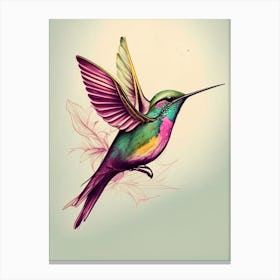 Berylline Hummingbird Retro Drawing Canvas Print