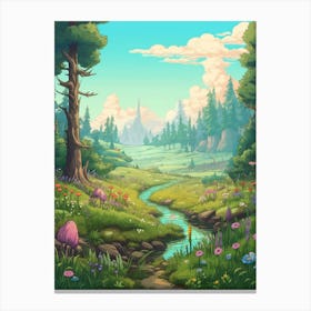 Meadow Landscape Pixel Art 3 Canvas Print