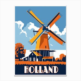 Windmills of Holland - A Vintage Travel Poster Canvas Print