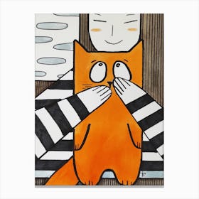 Orange Cat and girl Canvas Print