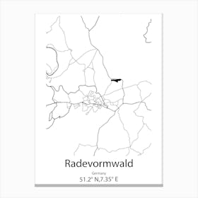 Radevormwald,Germany Minimalist Map Canvas Print