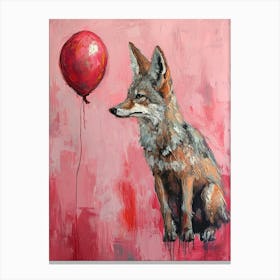 Cute Coyote 1 With Balloon Canvas Print