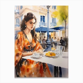 At A Cafe In Bilbao Spain Watercolour Canvas Print