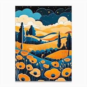 Cartoon Poppy Field Landscape Illustration (39) Canvas Print
